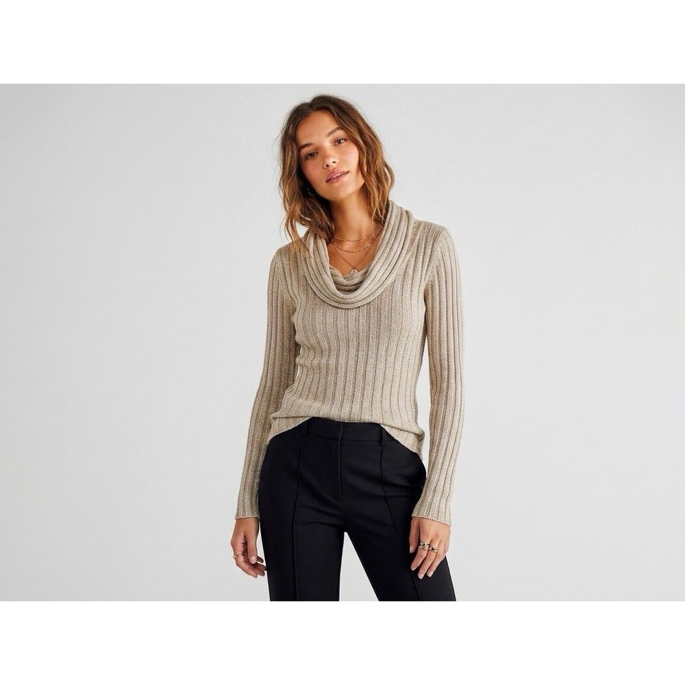 Apt 9 Women's Sweater Long Sleeve Sz Small Shimmer Ribbed Cowl Neck Ribbed Y2K